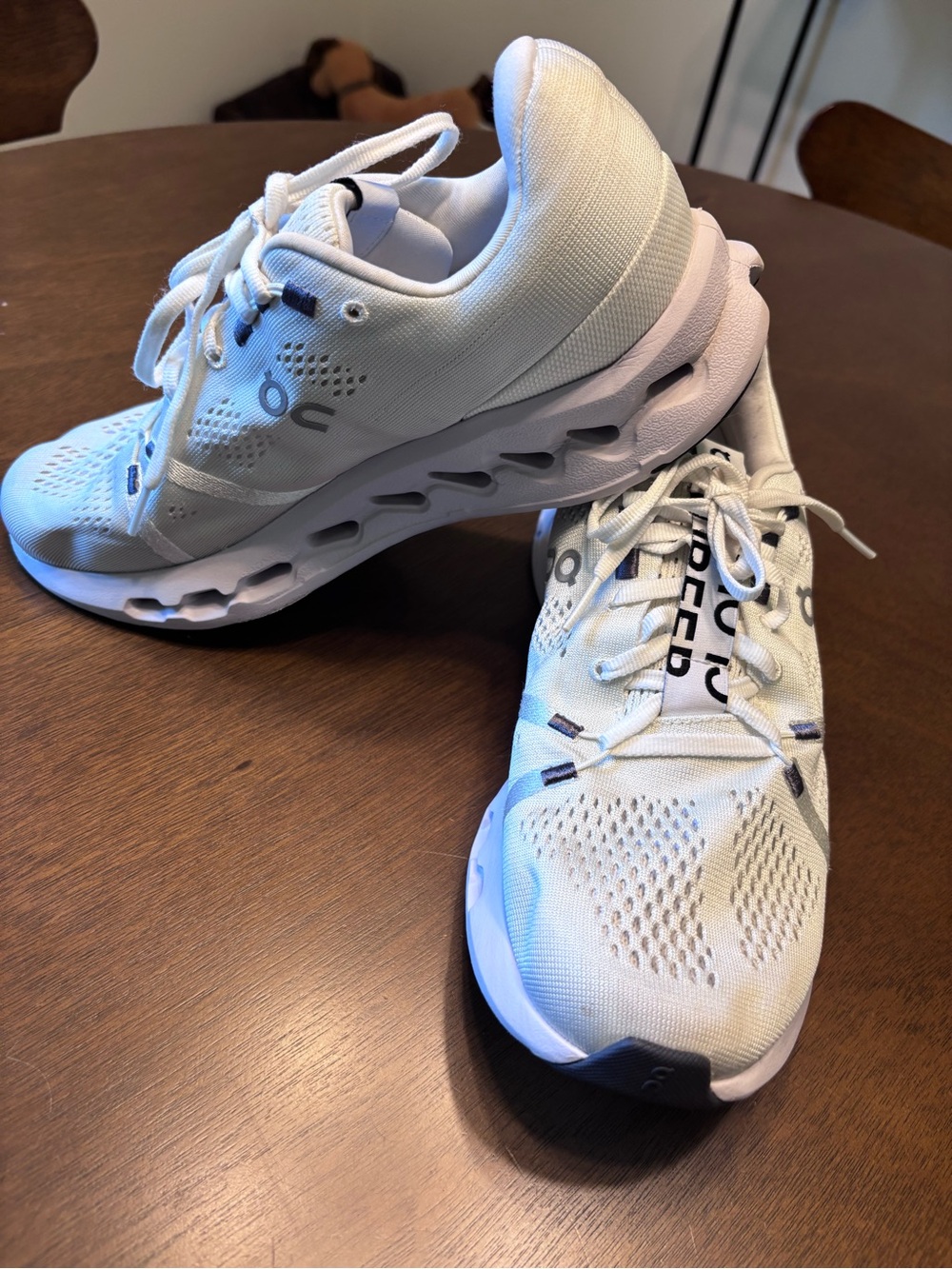 On Running White and Light Gray Women's Athletic Running Shoes